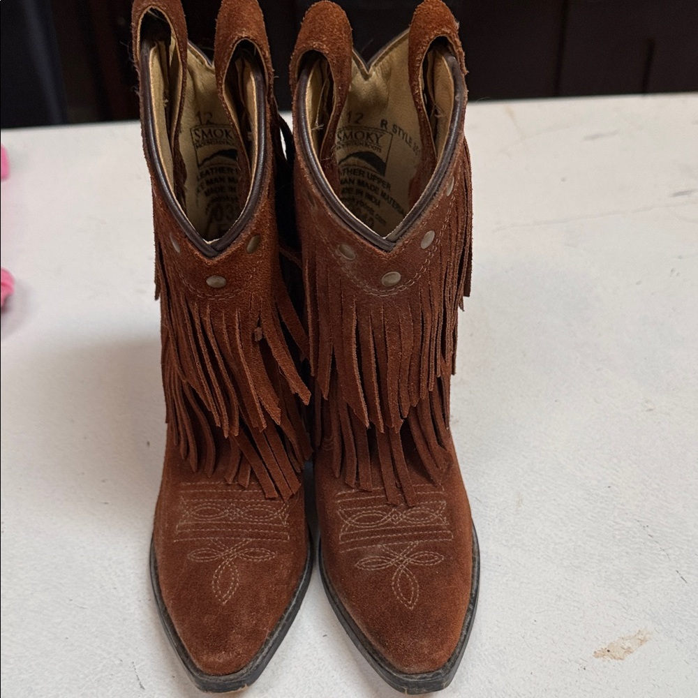 Kids Brown Fringe Cowboy Boots size 12